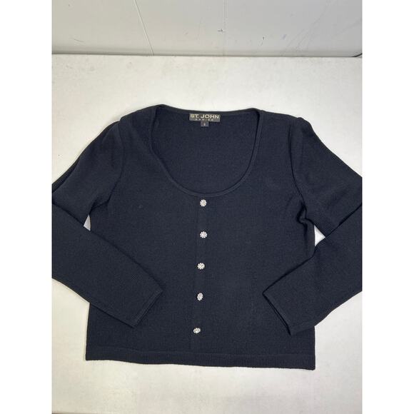 St. John Basics women’s black pullover sweater with crystal buttons. Size 6 - Picture 3 of 6